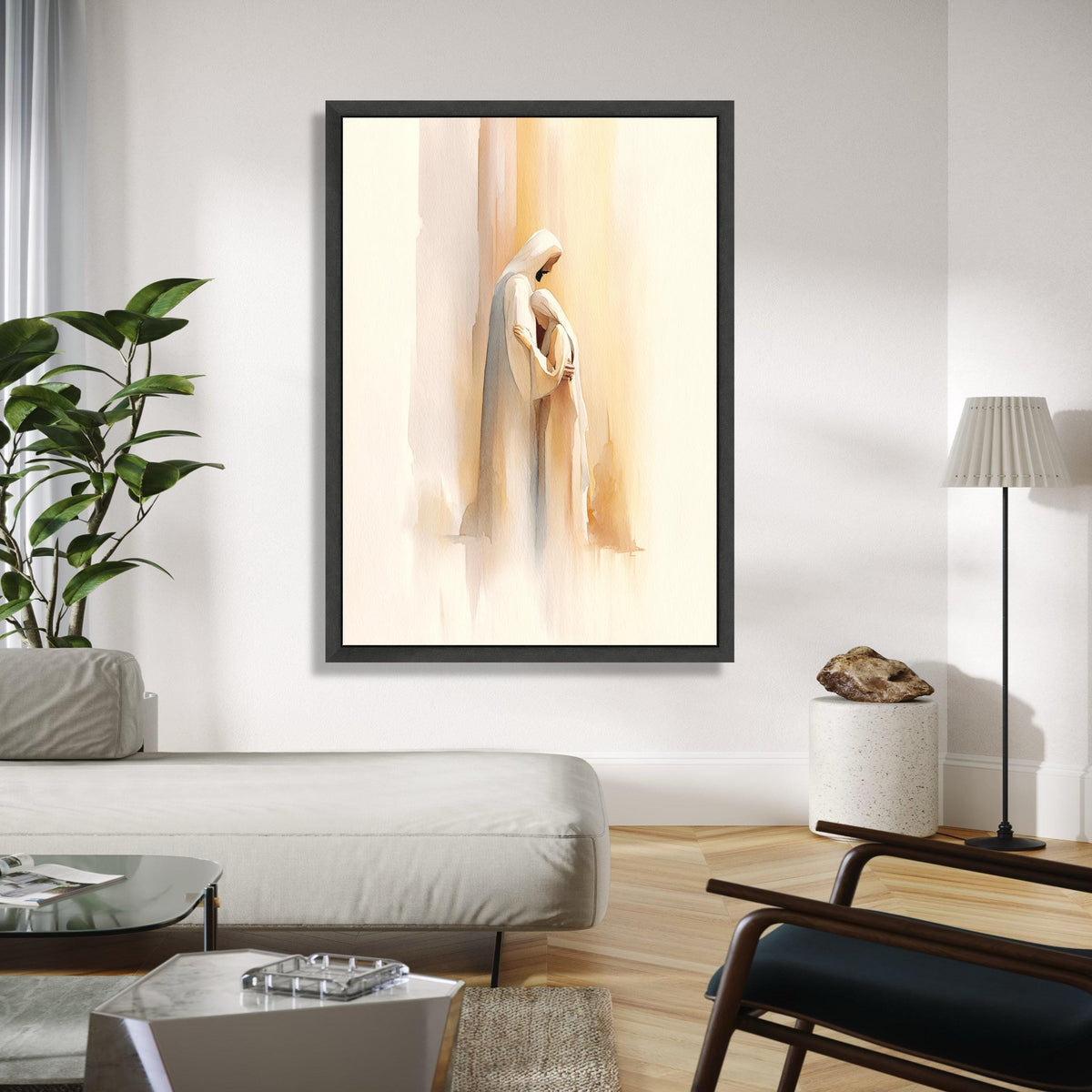 Serene Embrace Canvas Wall Art, Spiritual Christian Painting, Soft Watercolor Religious Decor, Inspirational Gift Art, Home Decor, Print