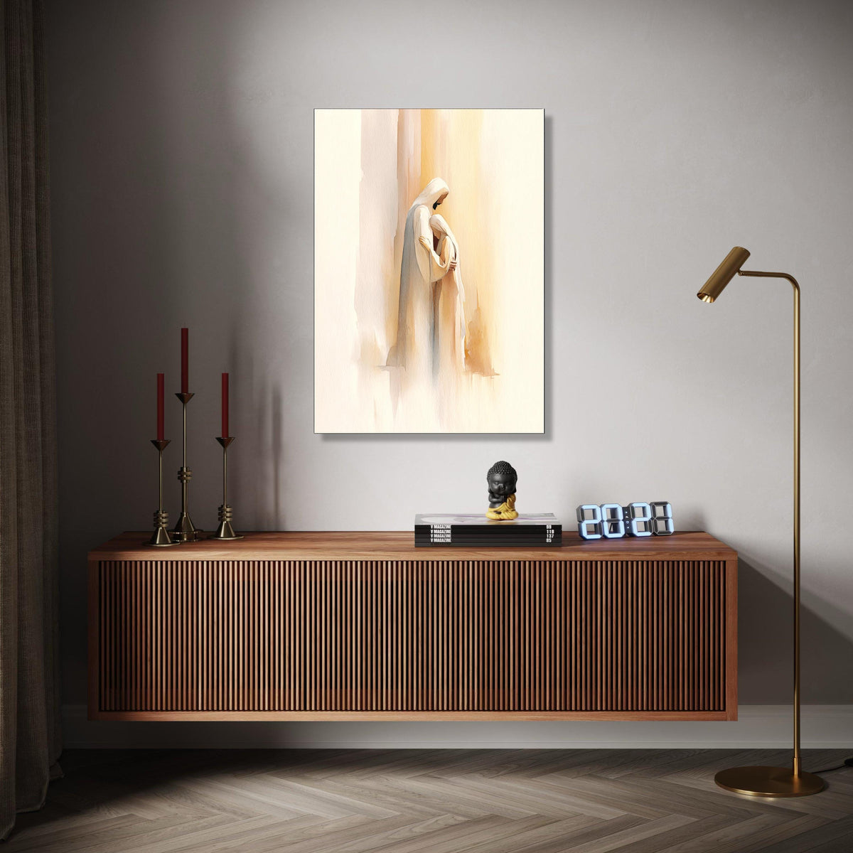 Serene Embrace Canvas Wall Art, Spiritual Christian Painting, Soft Watercolor Religious Decor, Inspirational Gift Art, Home Decor, Print