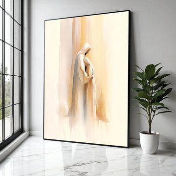 Serene Embrace Canvas Wall Art, Spiritual Christian Painting, Soft Watercolor Religious Decor, Inspirational Gift Art, Home Decor, Print
