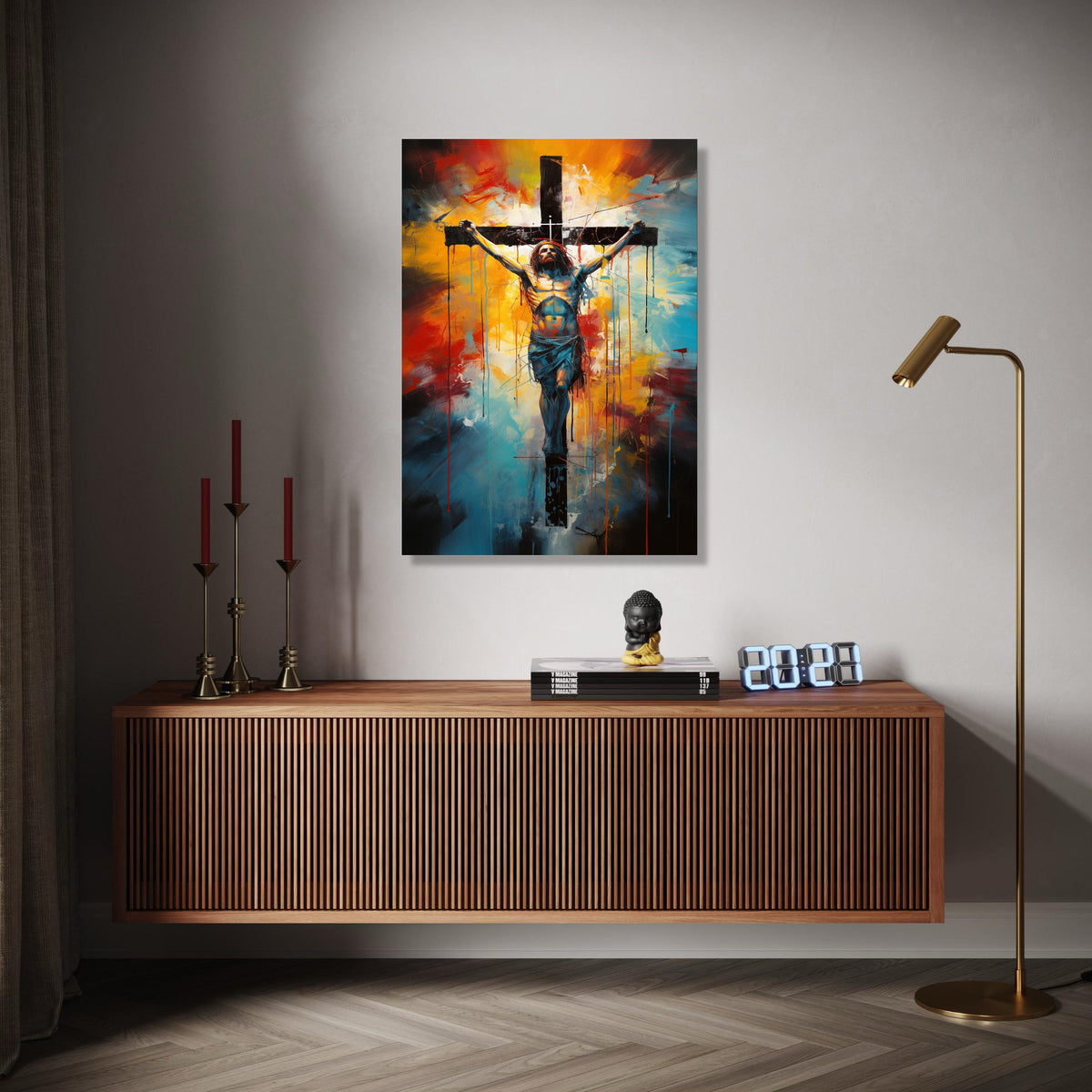 Modern Jesus Crucifixion Canvas Wall Art, Abstract Religious Painting, Spiritual Christian Decor, Colorful Cross Gift Art, Home Decor, Print
