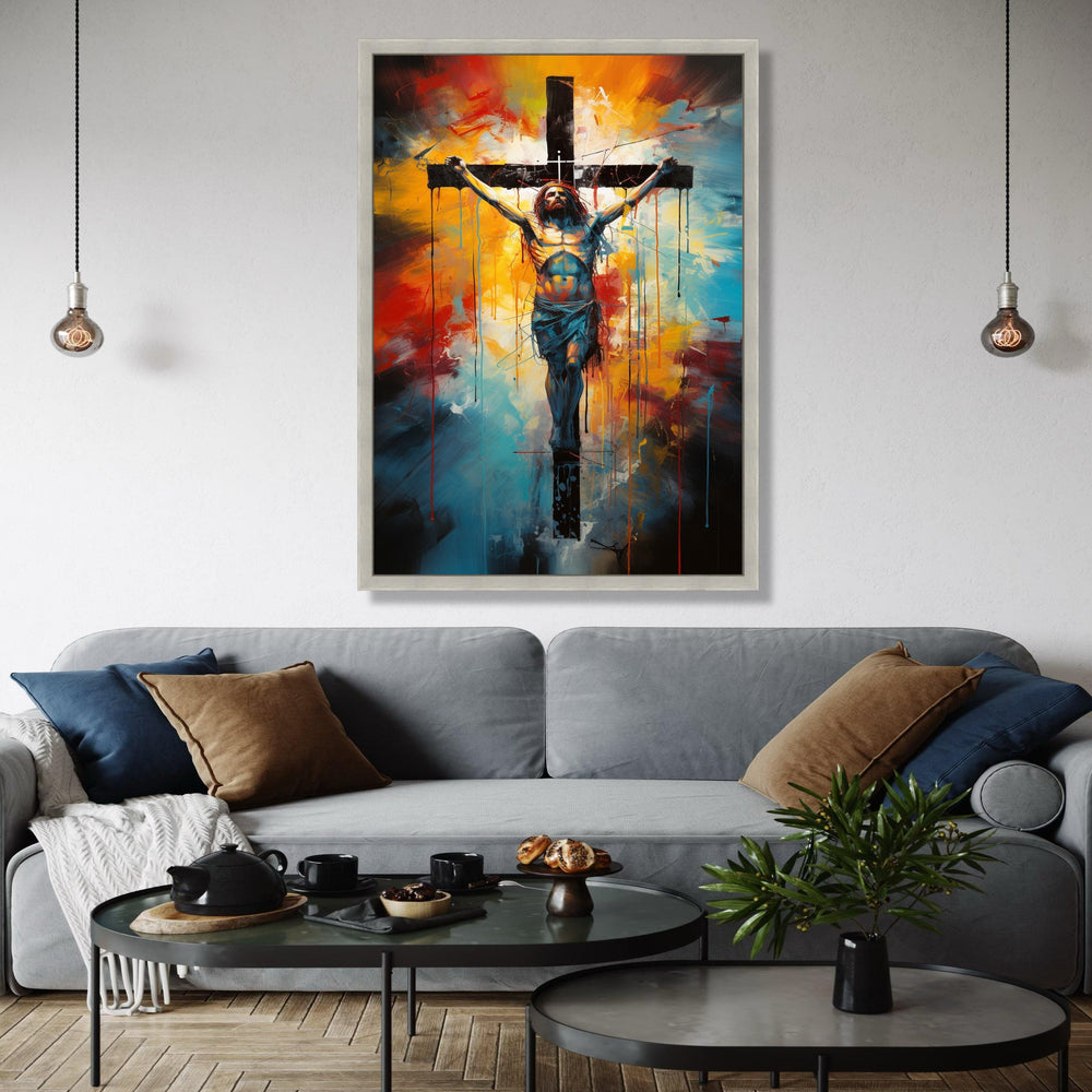 Modern Jesus Crucifixion Canvas Wall Art, Abstract Religious Painting, Spiritual Christian Decor, Colorful Cross Gift Art, Home Decor, Print
