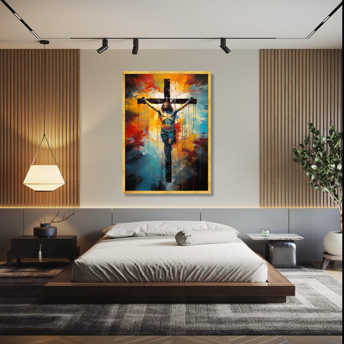 Modern Jesus Crucifixion Canvas Wall Art, Abstract Religious Painting, Spiritual Christian Decor, Colorful Cross Gift Art, Home Decor, Print