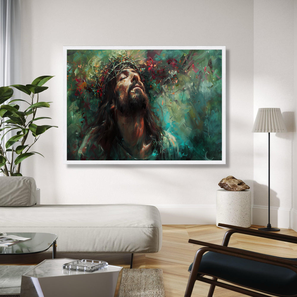Inspirational Jesus Christ Canvas Wall Art, Crown of Thorns Painting, Religious Spiritual Decor, Emotional Gift Art, Home Decor, Print