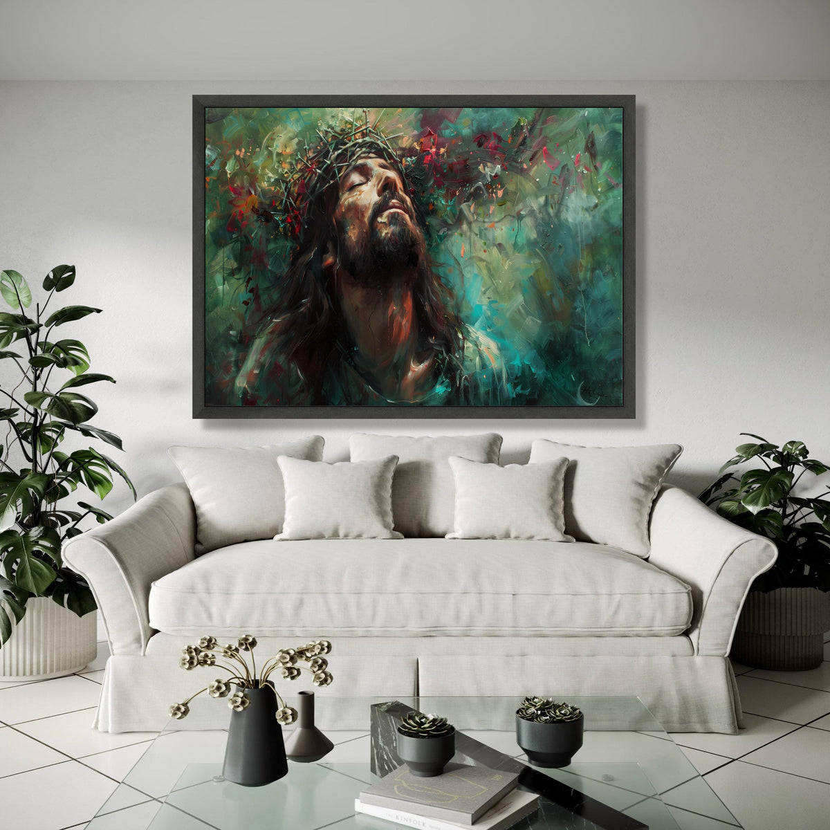 Inspirational Jesus Christ Canvas Wall Art, Crown of Thorns Painting, Religious Spiritual Decor, Emotional Gift Art, Home Decor, Print