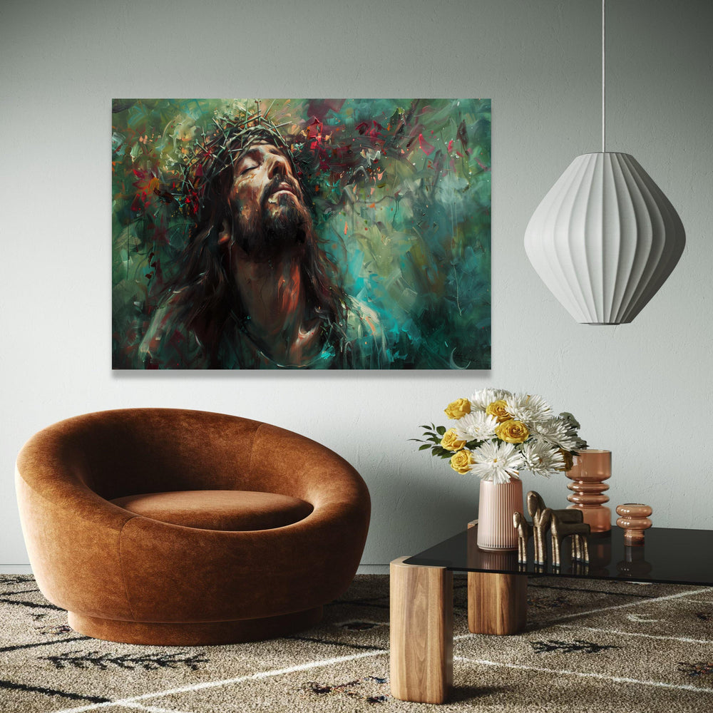 Inspirational Jesus Christ Canvas Wall Art, Crown of Thorns Painting, Religious Spiritual Decor, Emotional Gift Art, Home Decor, Print
