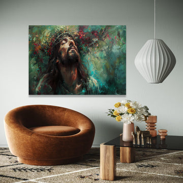 Inspirational Jesus Christ Canvas Wall Art, Crown of Thorns Painting, Religious Spiritual Decor, Emotional Gift Art, Home Decor, Print