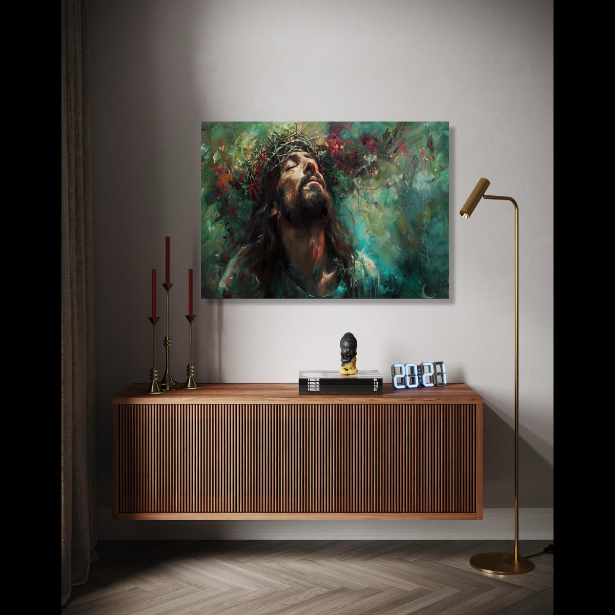 Inspirational Jesus Christ Canvas Wall Art, Crown of Thorns Painting, Religious Spiritual Decor, Emotional Gift Art, Home Decor, Print