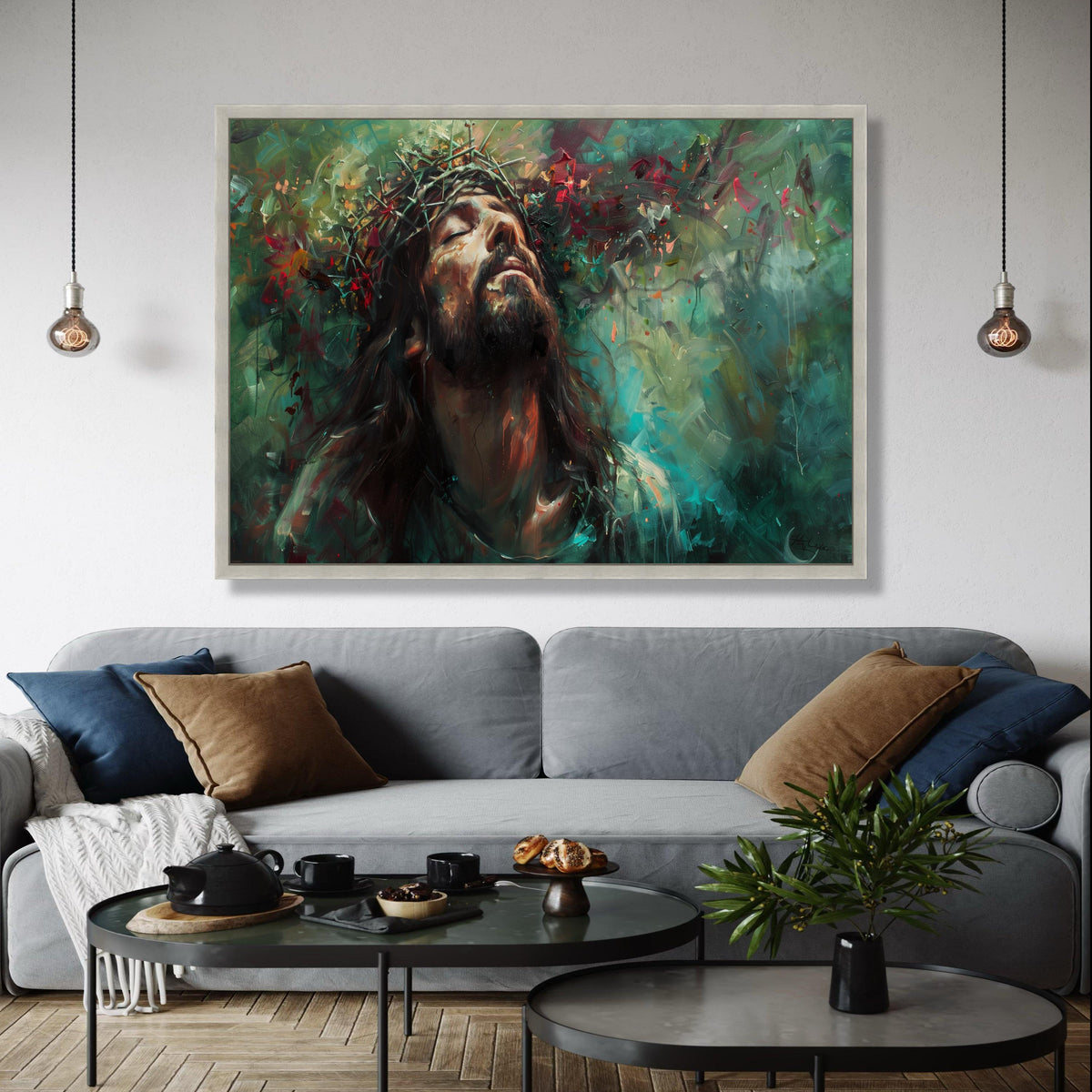 Inspirational Jesus Christ Canvas Wall Art, Crown of Thorns Painting, Religious Spiritual Decor, Emotional Gift Art, Home Decor, Print