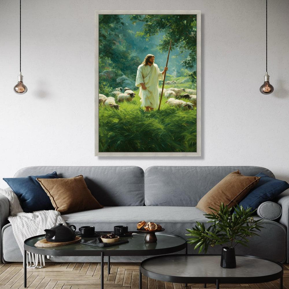 Jesus the Good Shepherd Canvas Wall Art, Spiritual Religious Painting, Christian Home Decoration, Psalm 23 Gift Art, Home Decor, Print