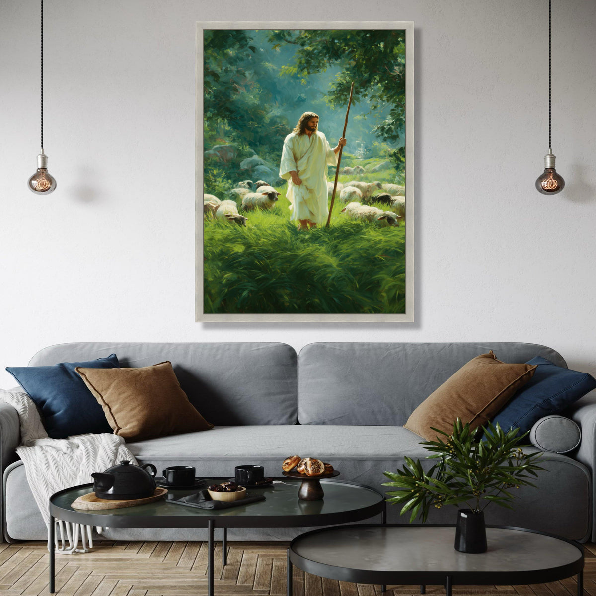 Jesus the Good Shepherd Canvas Wall Art, Spiritual Religious Painting, Christian Home Decoration, Psalm 23 Gift Art, Home Decor, Print