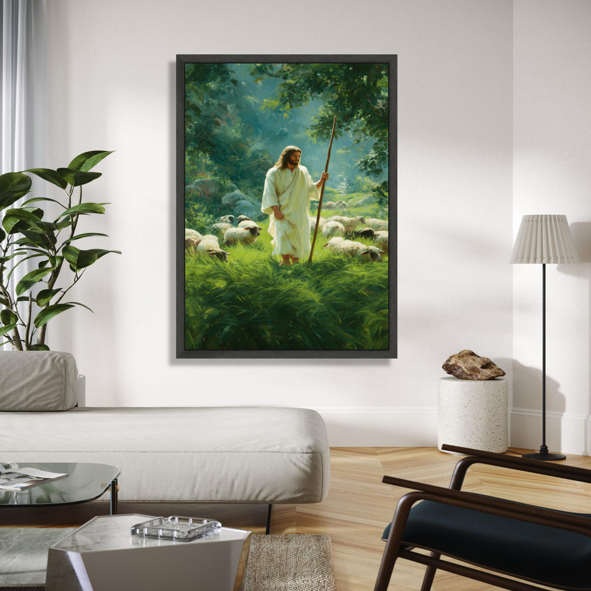 Jesus the Good Shepherd Canvas Wall Art, Spiritual Religious Painting, Christian Home Decoration, Psalm 23 Gift Art, Home Decor, Print