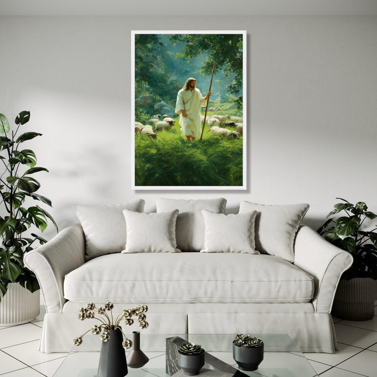 Jesus the Good Shepherd Canvas Wall Art, Spiritual Religious Painting, Christian Home Decoration, Psalm 23 Gift Art, Home Decor, Print