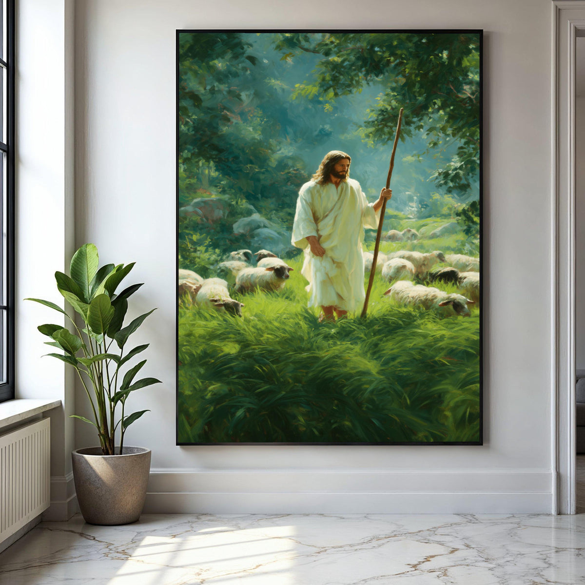 Jesus the Good Shepherd Canvas Wall Art, Spiritual Religious Painting, Christian Home Decoration, Psalm 23 Gift Art, Home Decor, Print