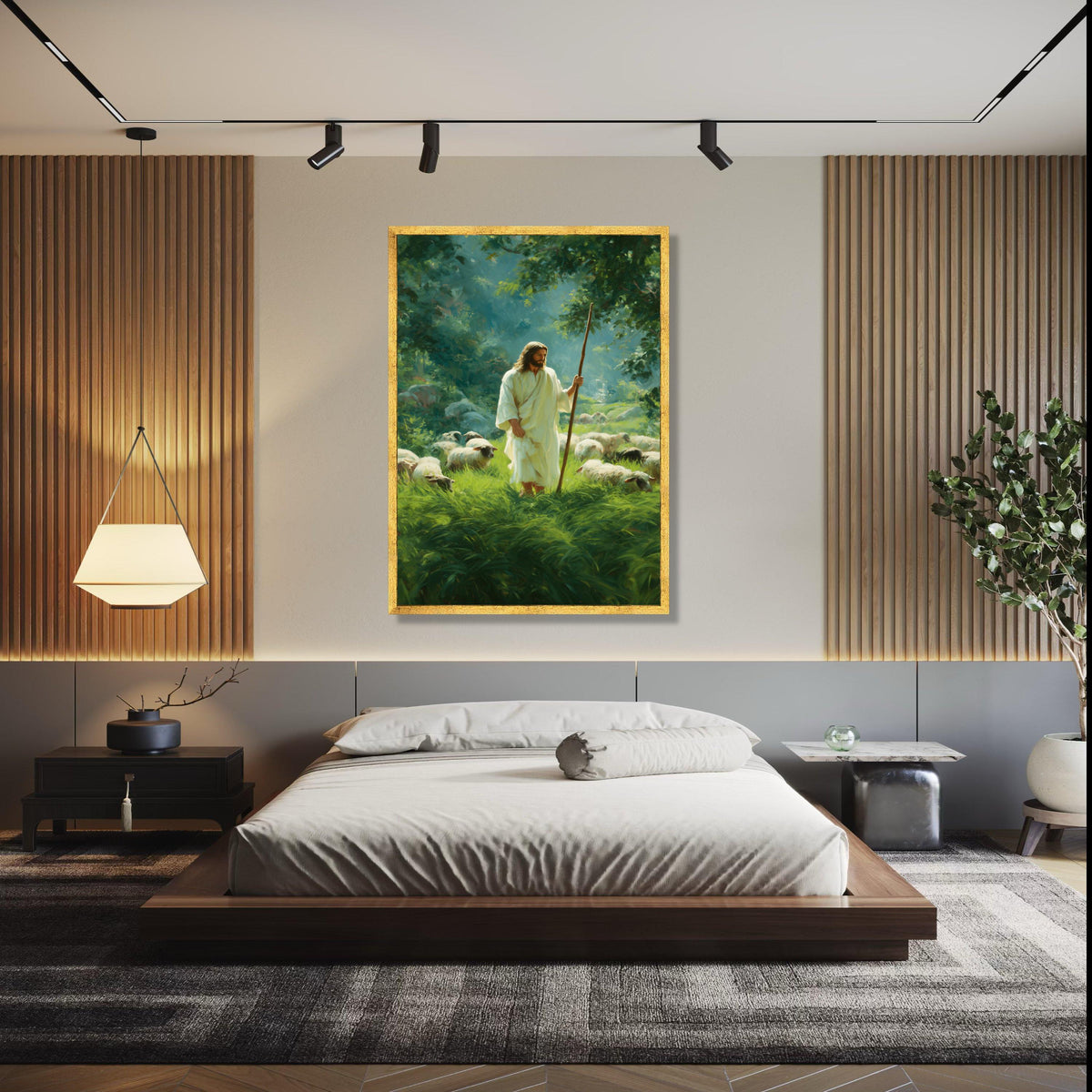 Jesus the Good Shepherd Canvas Wall Art, Spiritual Religious Painting, Christian Home Decoration, Psalm 23 Gift Art, Home Decor, Print