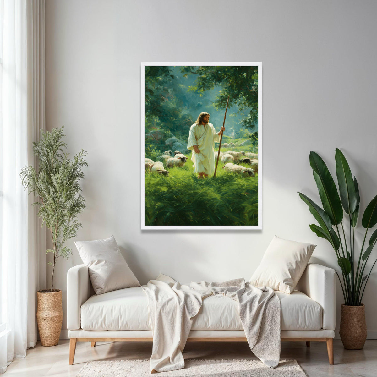 Jesus the Good Shepherd Canvas Wall Art, Spiritual Religious Painting, Christian Home Decoration, Psalm 23 Gift Art, Home Decor, Print