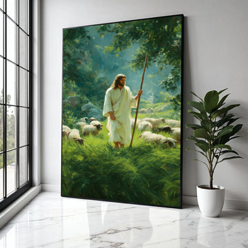 Jesus the Good Shepherd Canvas Wall Art, Spiritual Religious Painting, Christian Home Decoration, Psalm 23 Gift Art, Home Decor, Print