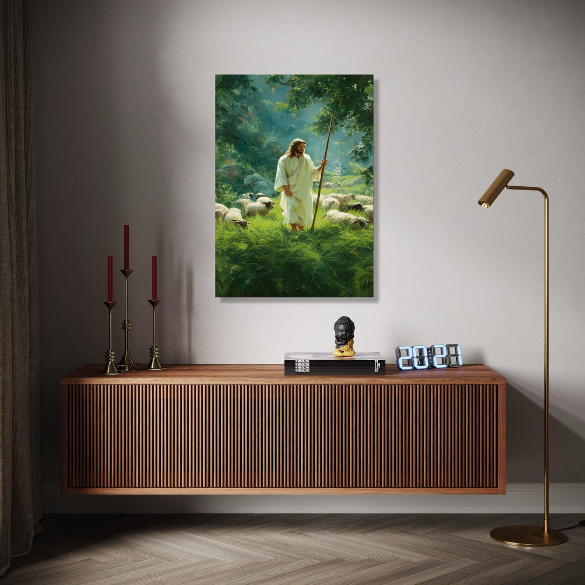 Jesus the Good Shepherd Canvas Wall Art, Spiritual Religious Painting, Christian Home Decoration, Psalm 23 Gift Art, Home Decor, Print