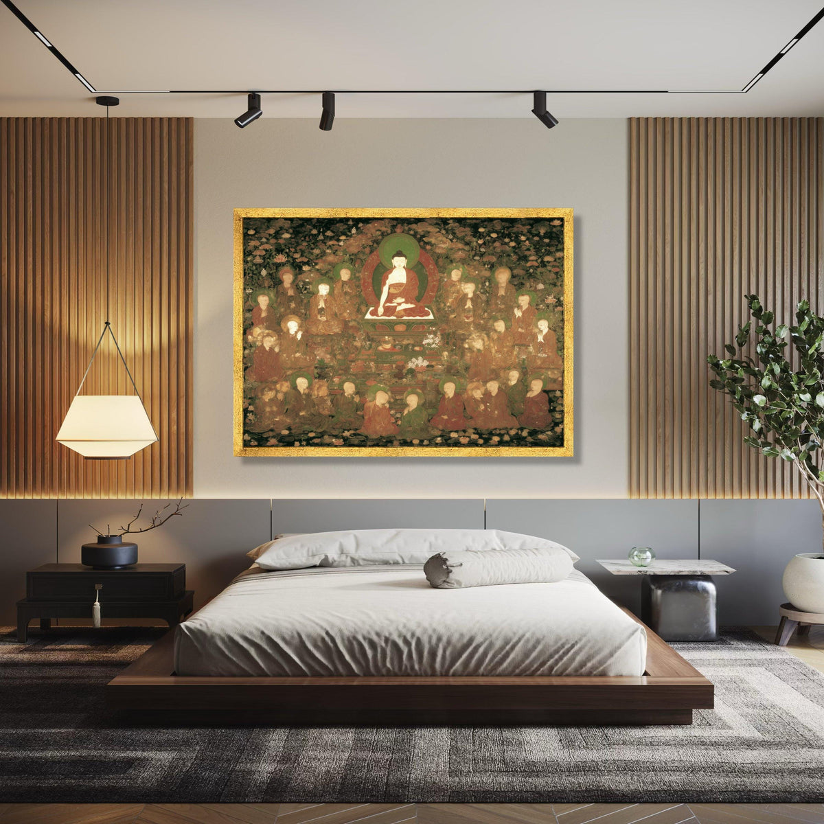 Serene Buddha Amidst Disciples Canvas, Ancient Buddhist Art Reproduction, Spiritual Meditation Wall Art, Zen Gift Art, Home Decor, Print
