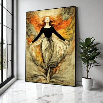 Elegant Woman with Flowing Red Hair, Abstract Female Portrait Canvas, Artistic Wall Art, Modern Home Decor, Gift Art, Home Decor, Print