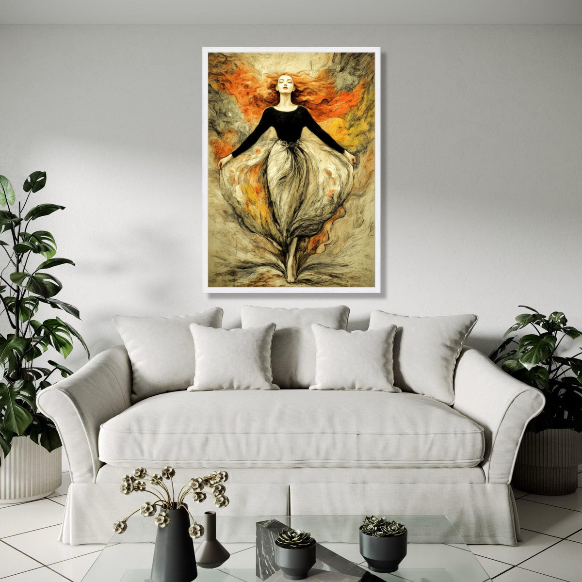 Elegant Woman with Flowing Red Hair, Abstract Female Portrait Canvas, Artistic Wall Art, Modern Home Decor, Gift Art, Home Decor, Print