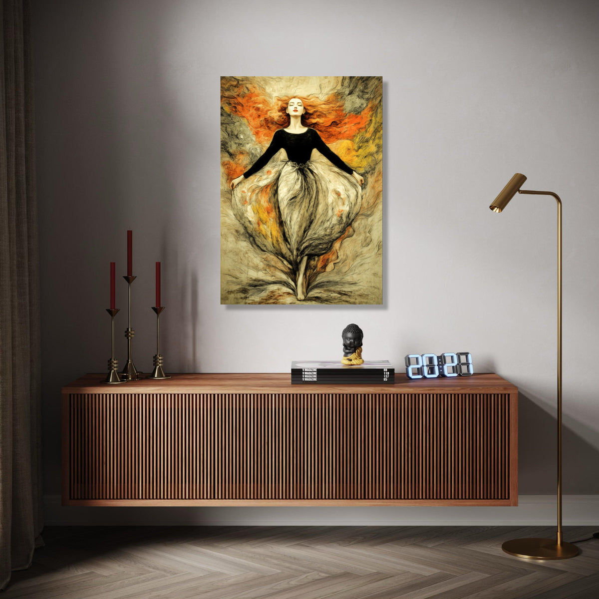 Elegant Woman with Flowing Red Hair, Abstract Female Portrait Canvas, Artistic Wall Art, Modern Home Decor, Gift Art, Home Decor, Print