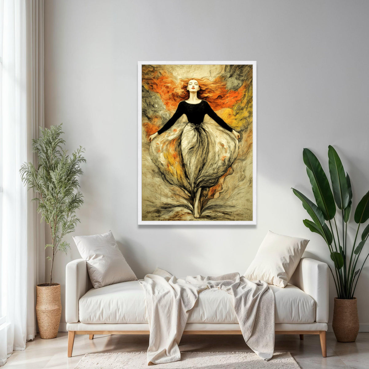 Elegant Woman with Flowing Red Hair, Abstract Female Portrait Canvas, Artistic Wall Art, Modern Home Decor, Gift Art, Home Decor, Print
