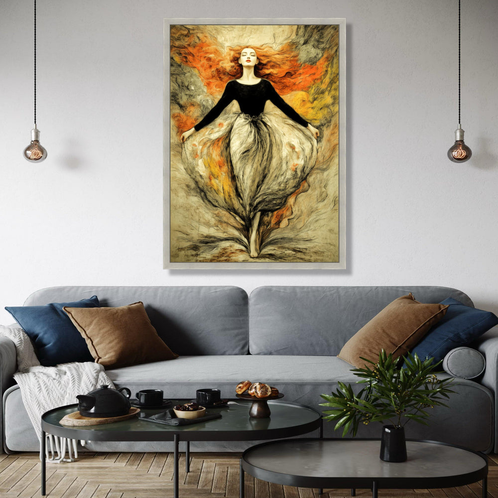Elegant Woman with Flowing Red Hair, Abstract Female Portrait Canvas, Artistic Wall Art, Modern Home Decor, Gift Art, Home Decor, Print