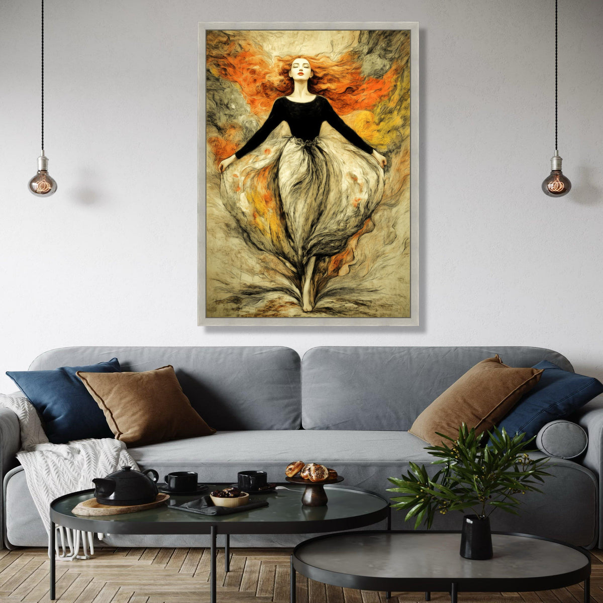 Elegant Woman with Flowing Red Hair, Abstract Female Portrait Canvas, Artistic Wall Art, Modern Home Decor, Gift Art, Home Decor, Print