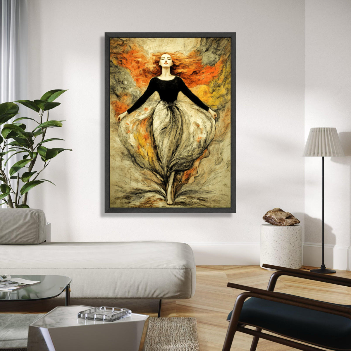 Elegant Woman with Flowing Red Hair, Abstract Female Portrait Canvas, Artistic Wall Art, Modern Home Decor, Gift Art, Home Decor, Print