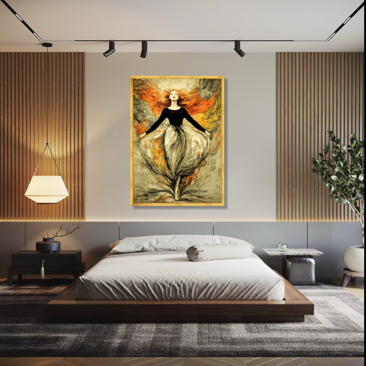 Elegant Woman with Flowing Red Hair, Abstract Female Portrait Canvas, Artistic Wall Art, Modern Home Decor, Gift Art, Home Decor, Print