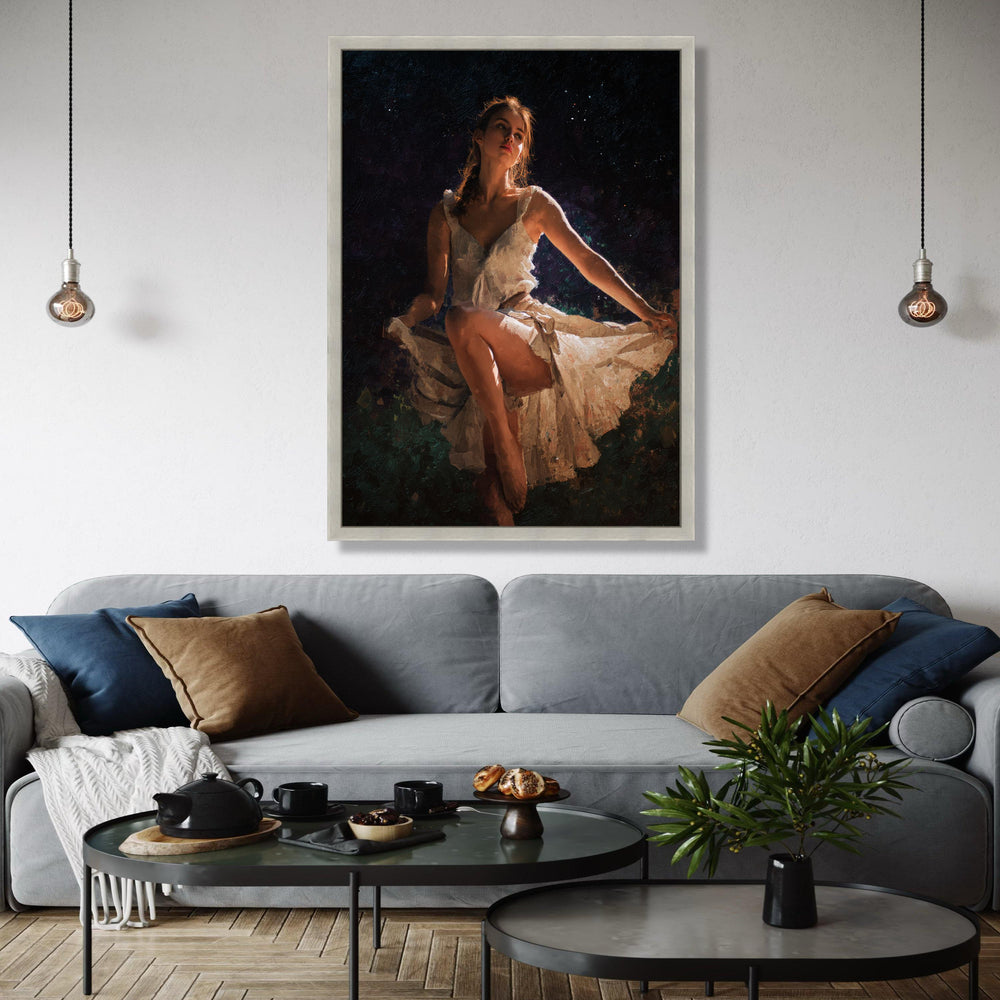 Elegant Ballerina Pose Canvas, Soft Light Dance Art, Woman in White Dress, Ballet Wall Decoration, Fine Art Gift Art, Home Decor, Print