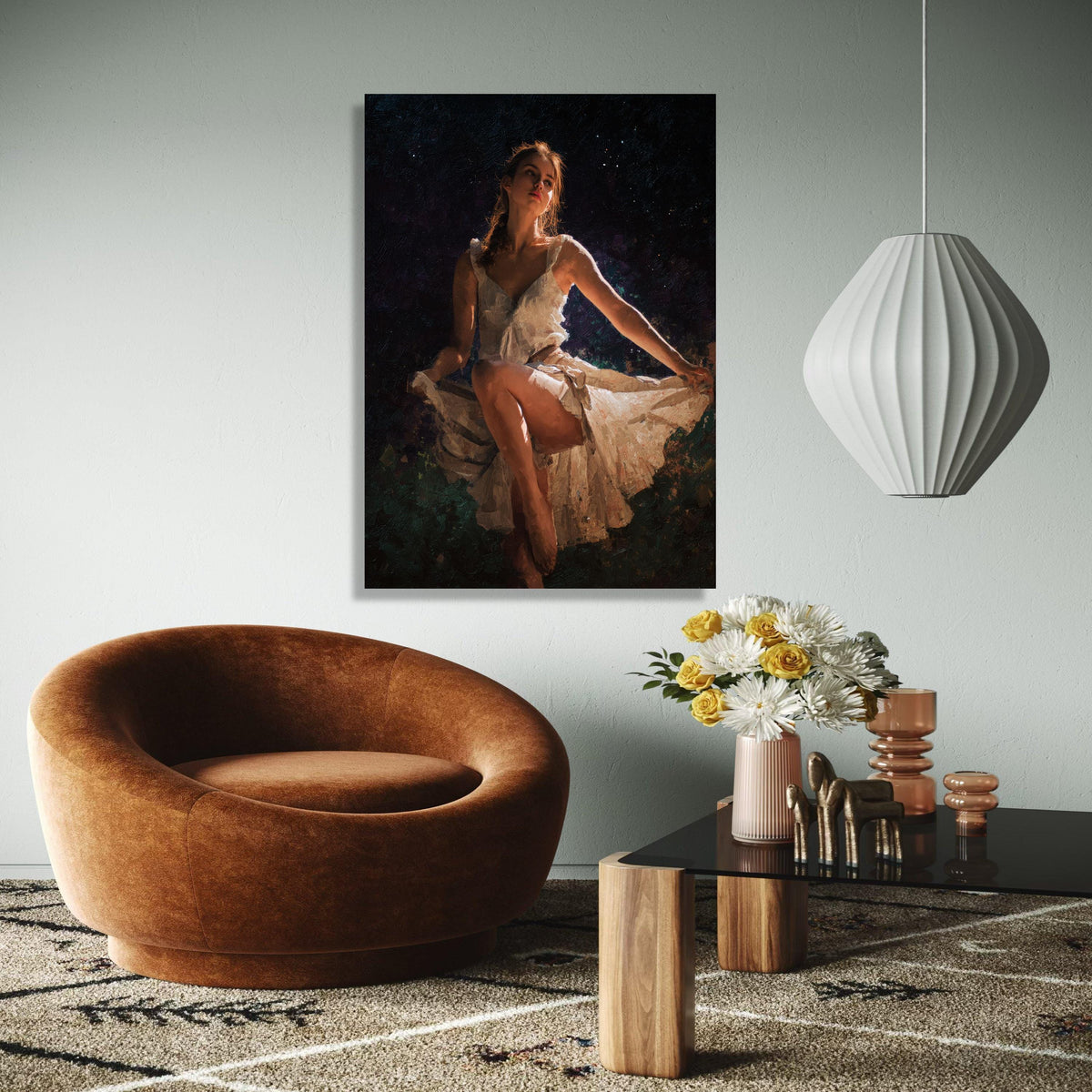 Elegant Ballerina Pose Canvas, Soft Light Dance Art, Woman in White Dress, Ballet Wall Decoration, Fine Art Gift Art, Home Decor, Print
