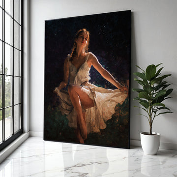 Elegant Ballerina Pose Canvas, Soft Light Dance Art, Woman in White Dress, Ballet Wall Decoration, Fine Art Gift Art, Home Decor, Print
