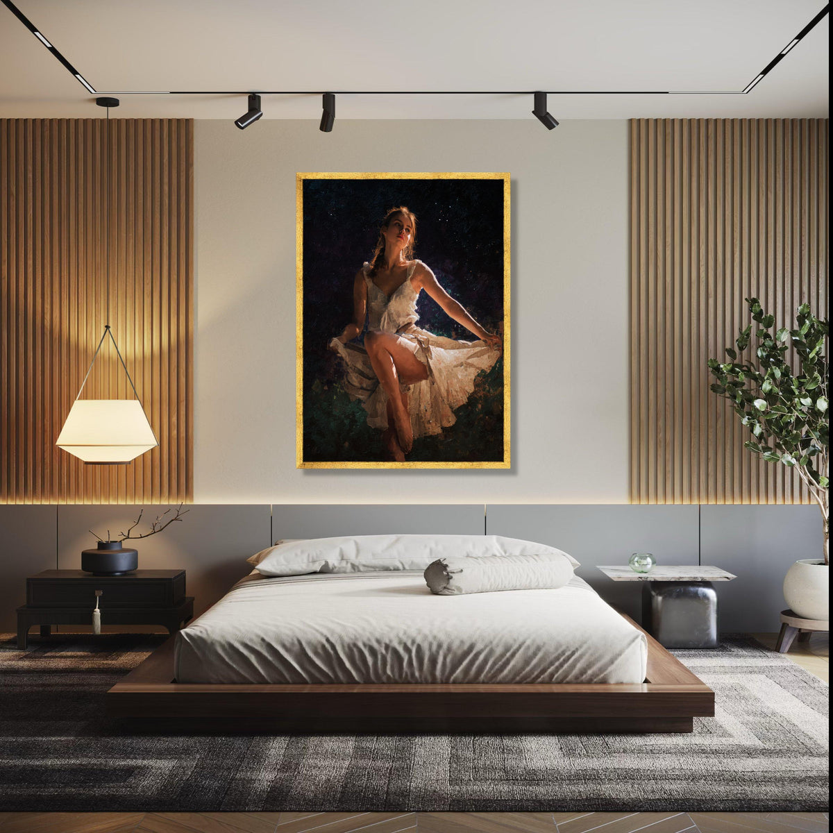 Elegant Ballerina Pose Canvas, Soft Light Dance Art, Woman in White Dress, Ballet Wall Decoration, Fine Art Gift Art, Home Decor, Print