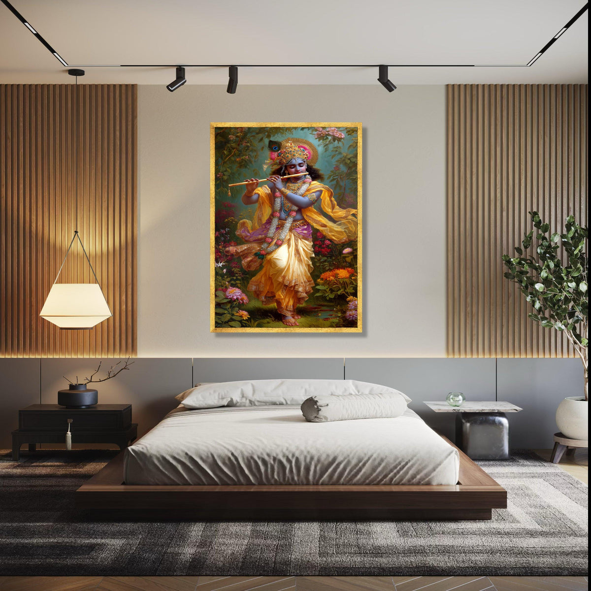 Lord Krishna Playing Flute Canvas, Hindu God Wall Art, Indian Mythology Canvas, Spiritual Home Decor, Vibrant Gift Art, Home Decor, Print