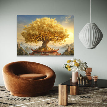 Golden Money Tree, Feng Shui Canvas Art, Prosperity Wall Decoration, Wealth Symbol Canvas, Asian Style Home Gift Art, Home Decor, Print