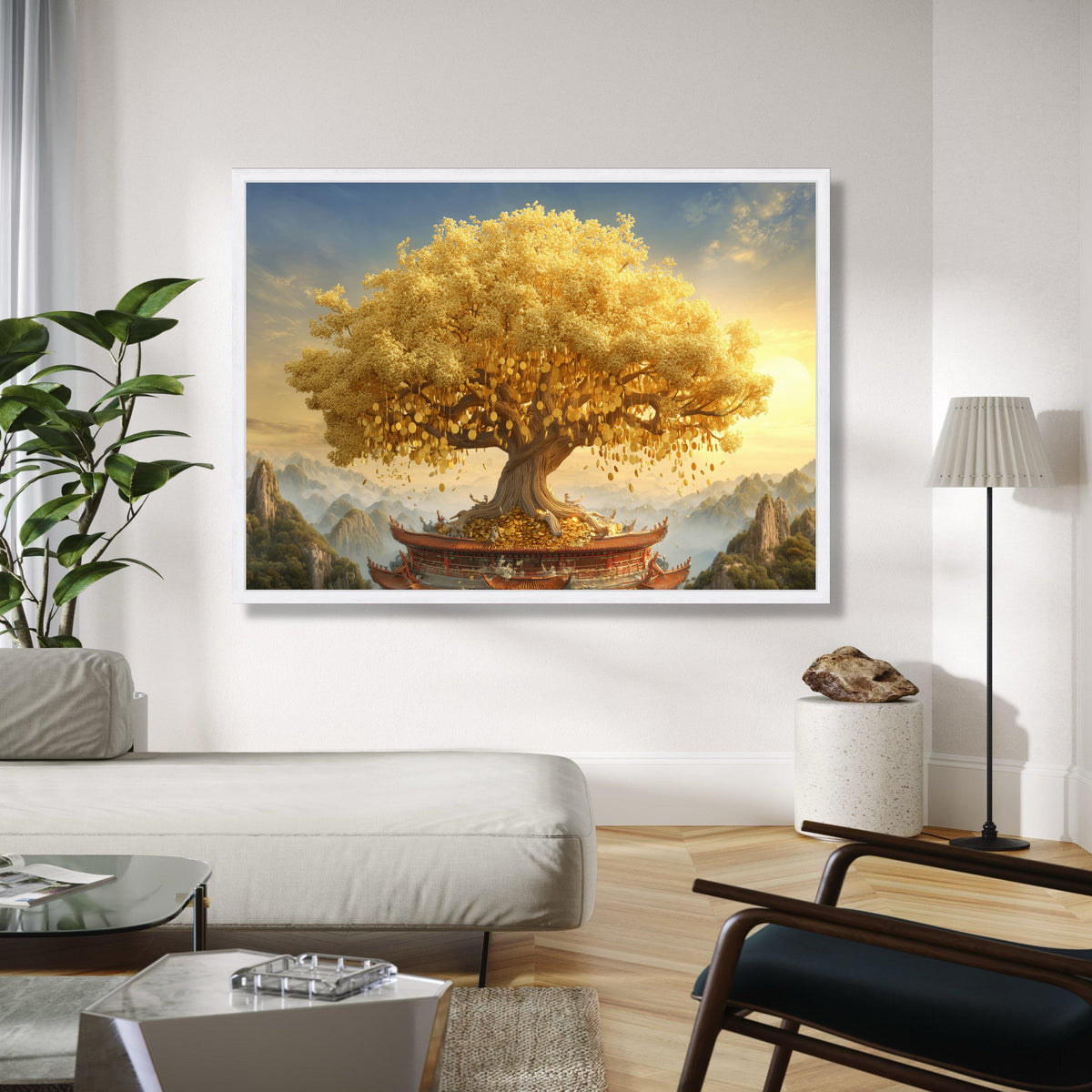 Golden Money Tree, Feng Shui Canvas Art, Prosperity Wall Decoration, Wealth Symbol Canvas, Asian Style Home Gift Art, Home Decor, Print