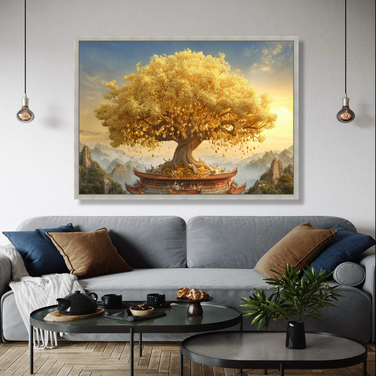 Golden Money Tree, Feng Shui Canvas Art, Prosperity Wall Decoration, Wealth Symbol Canvas, Asian Style Home Gift Art, Home Decor, Print