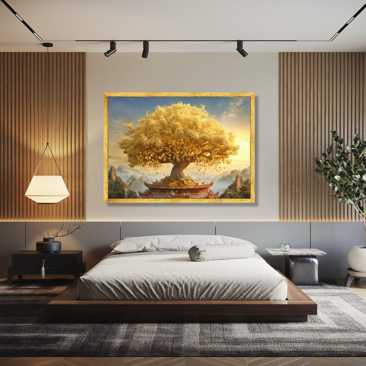 Golden Money Tree, Feng Shui Canvas Art, Prosperity Wall Decoration, Wealth Symbol Canvas, Asian Style Home Gift Art, Home Decor, Print