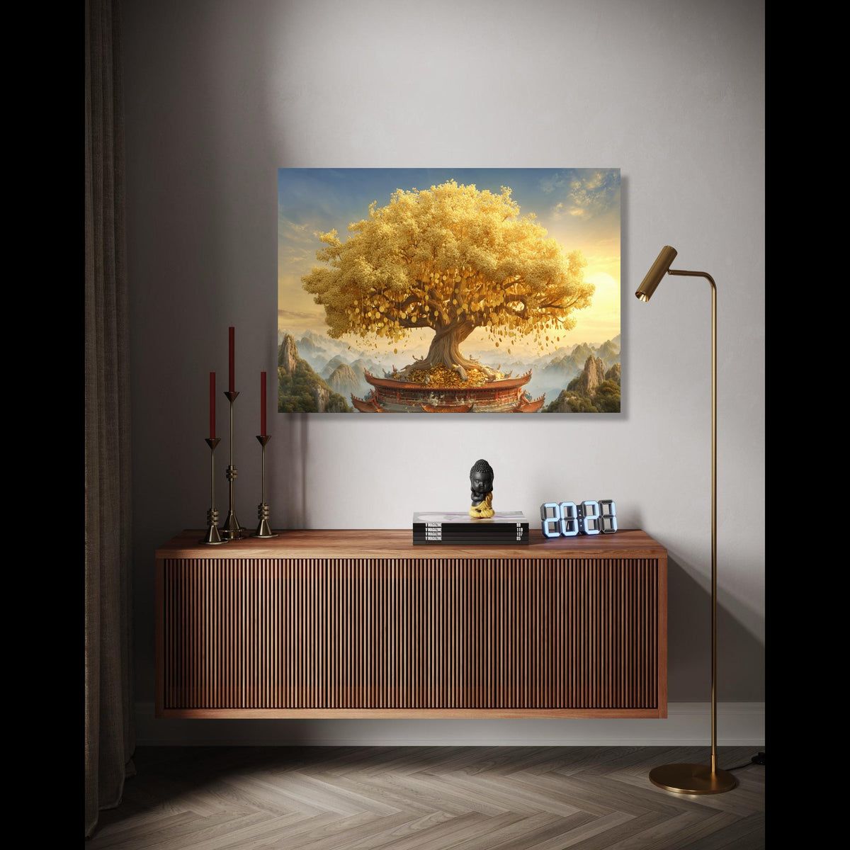 Golden Money Tree, Feng Shui Canvas Art, Prosperity Wall Decoration, Wealth Symbol Canvas, Asian Style Home Gift Art, Home Decor, Print