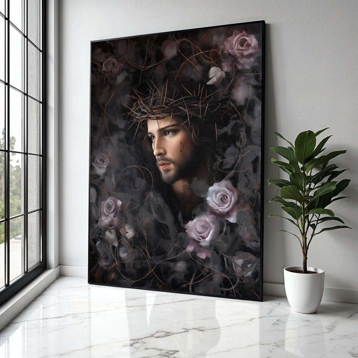 Jesus Christ Portrait Canvas, Crown of Thorns Wall Art, Religious Canvas Print, Spiritual Home Decor, Gift Art, Home Decor, Print