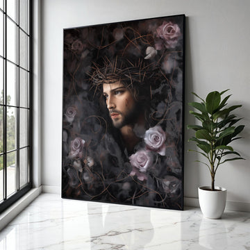 Jesus Christ Portrait Canvas, Crown of Thorns Wall Art, Religious Canvas Print, Spiritual Home Decor, Gift Art, Home Decor, Print