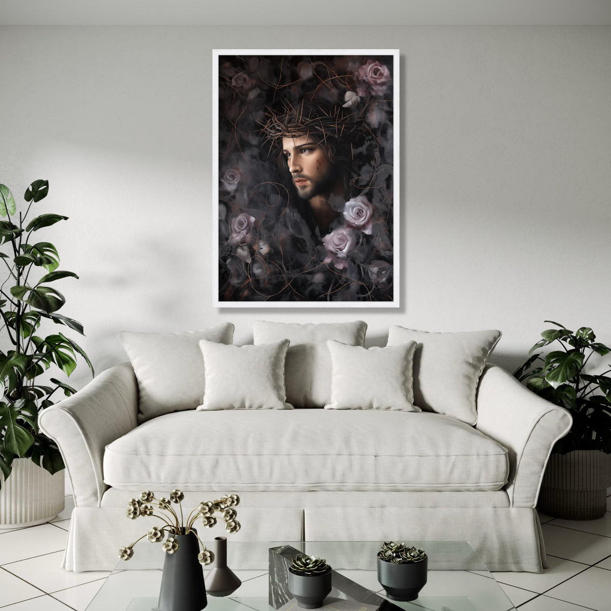 Jesus Christ Portrait Canvas, Crown of Thorns Wall Art, Religious Canvas Print, Spiritual Home Decor, Gift Art, Home Decor, Print
