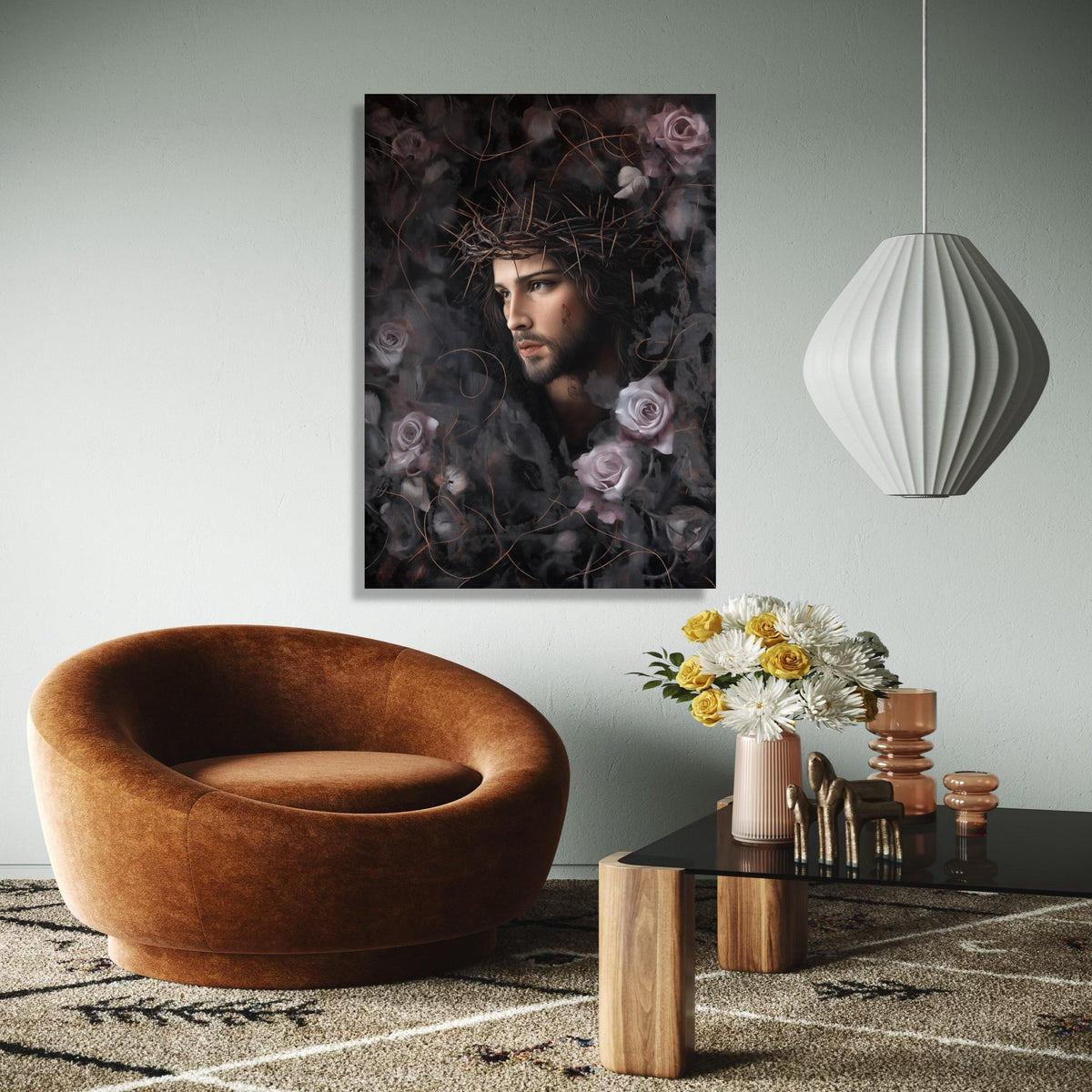 Jesus Christ Portrait Canvas, Crown of Thorns Wall Art, Religious Canvas Print, Spiritual Home Decor, Gift Art, Home Decor, Print