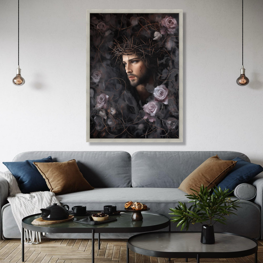 Jesus Christ Portrait Canvas, Crown of Thorns Wall Art, Religious Canvas Print, Spiritual Home Decor, Gift Art, Home Decor, Print