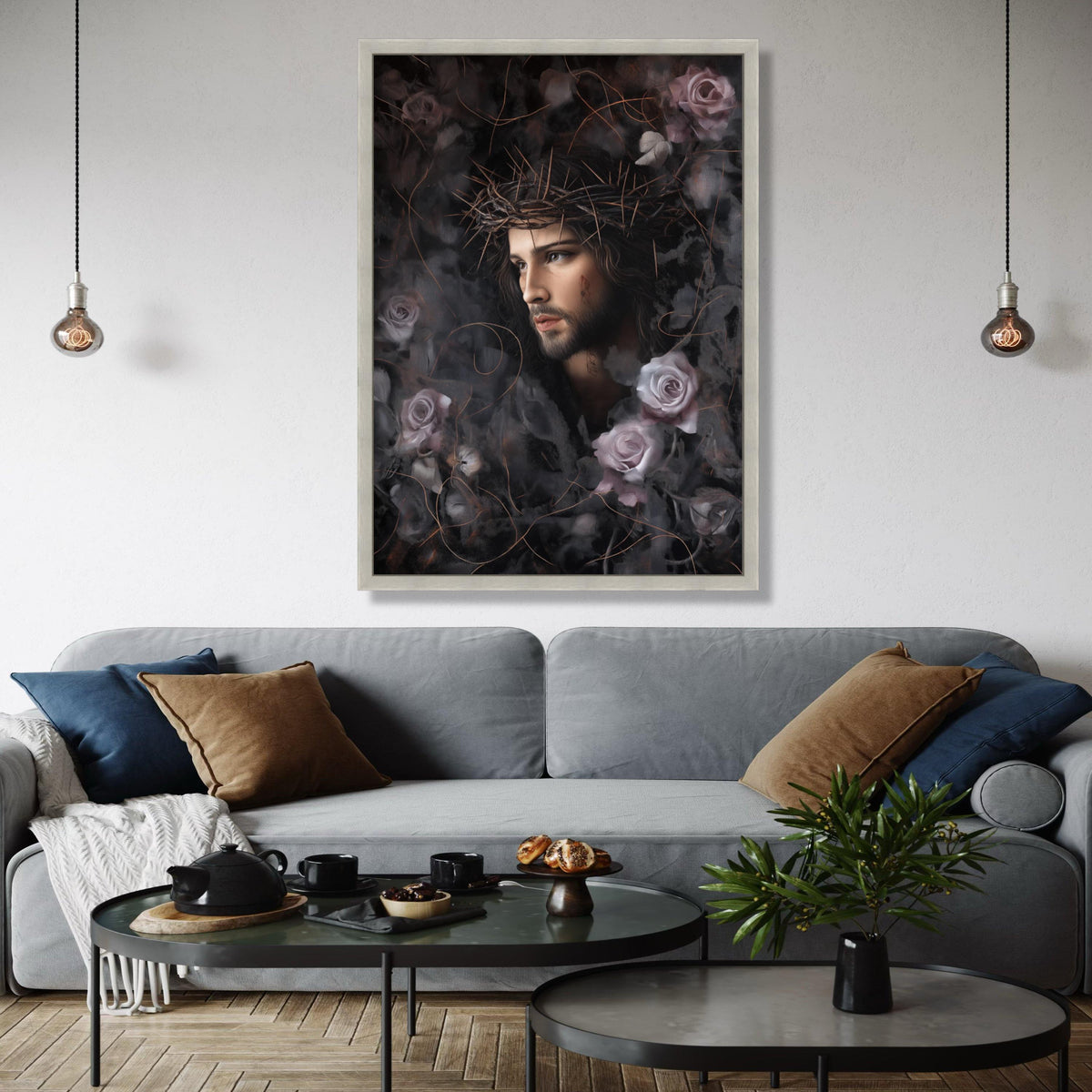 Jesus Christ Portrait Canvas, Crown of Thorns Wall Art, Religious Canvas Print, Spiritual Home Decor, Gift Art, Home Decor, Print