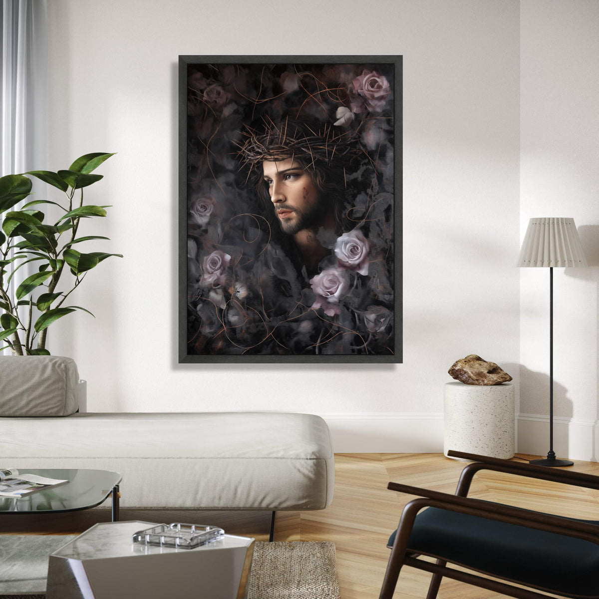 Jesus Christ Portrait Canvas, Crown of Thorns Wall Art, Religious Canvas Print, Spiritual Home Decor, Gift Art, Home Decor, Print