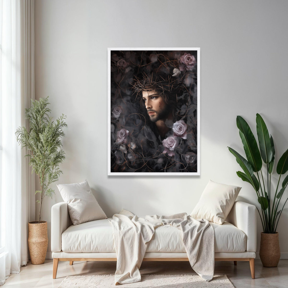 Jesus Christ Portrait Canvas, Crown of Thorns Wall Art, Religious Canvas Print, Spiritual Home Decor, Gift Art, Home Decor, Print