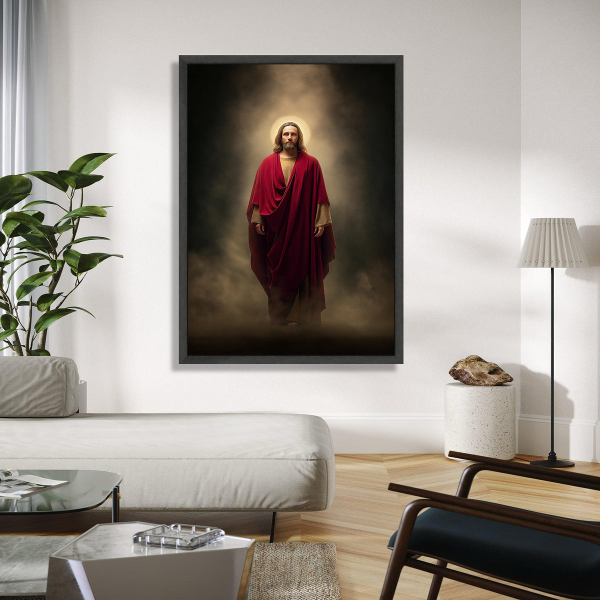 Sacred Jesus Christ Canvas, Spiritual Wall Art, Religious Home Decor, Halo Light Painting, Christian Inspiration Gift Art, Home Decor, Print