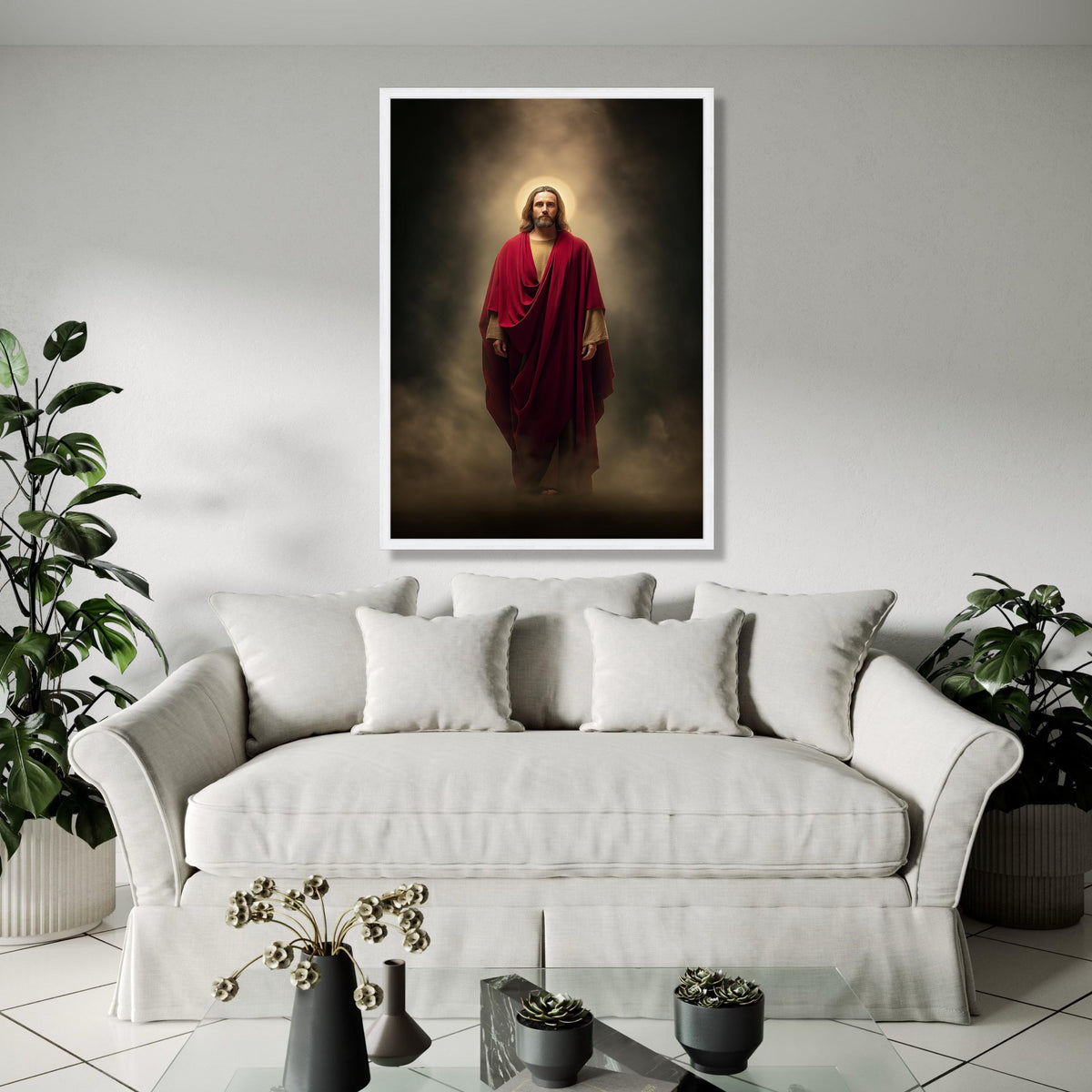 Sacred Jesus Christ Canvas, Spiritual Wall Art, Religious Home Decor, Halo Light Painting, Christian Inspiration Gift Art, Home Decor, Print